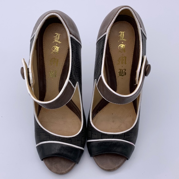 L.A.M.B Pinup LEATHER PEEP TOE PUMP STRAP HEELS - Picture 6 of 8